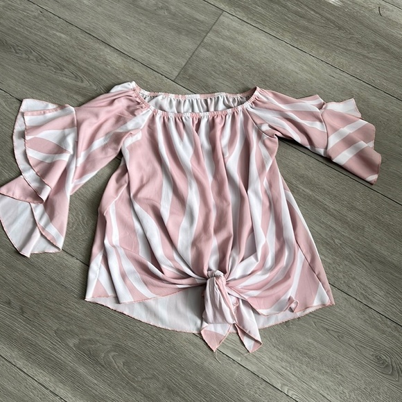 Tops - Pink and white off the shoulder blouse